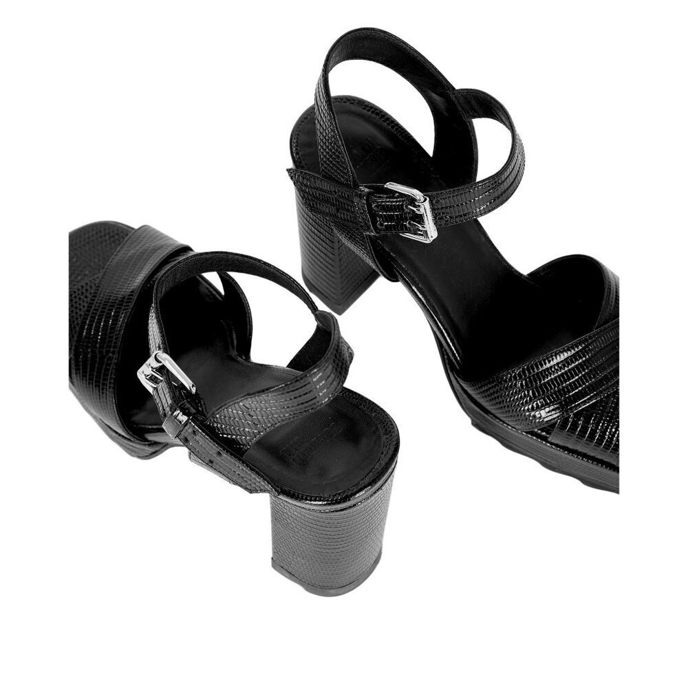 Kooples Black Leather Platform Sandals Adjustable Buckle Strap & 10cm Block Heel - Picture 7 of 12